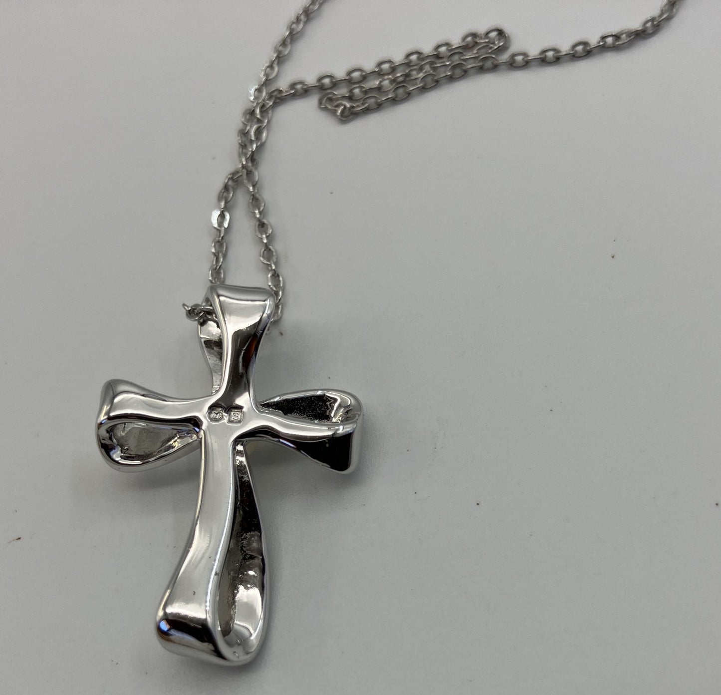 MIKIMOTO Silver Cross Pendant Necklace Cultured Pearl 4.1mm Chain 40cm Authentic
