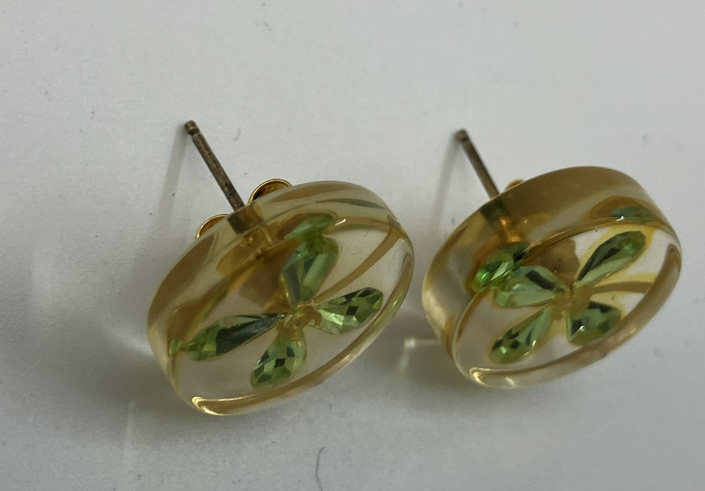 CHANEL Clover Earrings Clear &amp; Green Boxed Free Shipping 