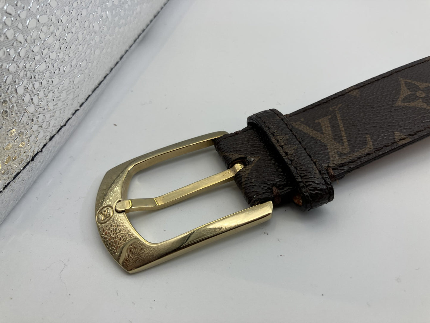 Louis Vuitton Monogram Belt Size 100/40 Total 117cm Brown Leather Gold Buckle