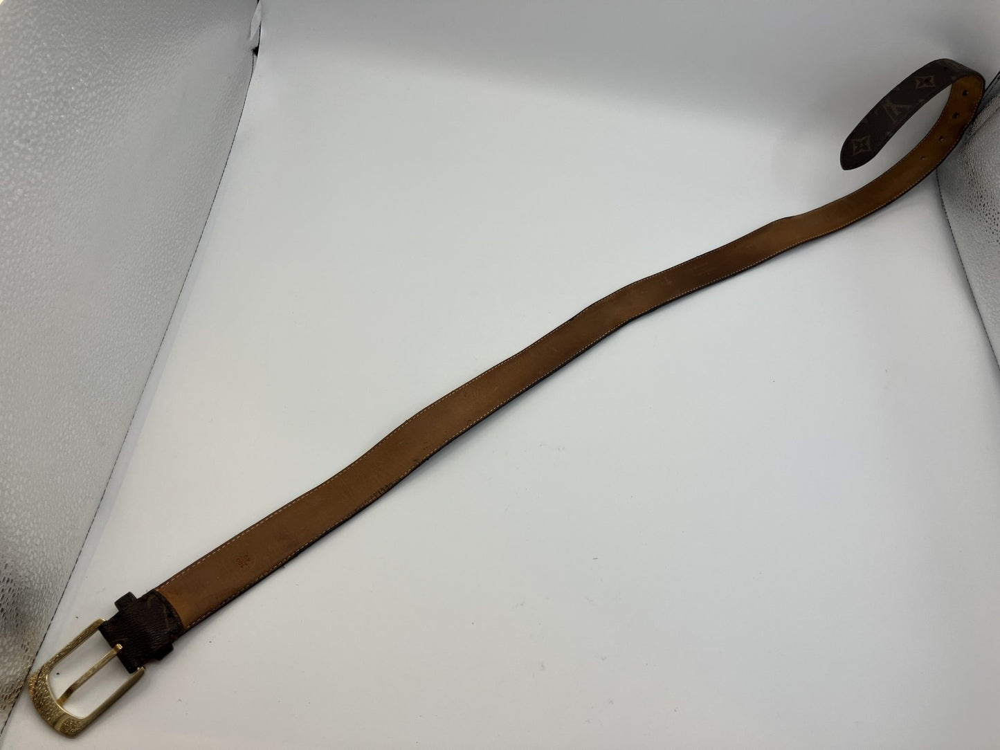 Louis Vuitton Monogram Belt Size 100/40 Total 117cm Brown Leather Gold Buckle