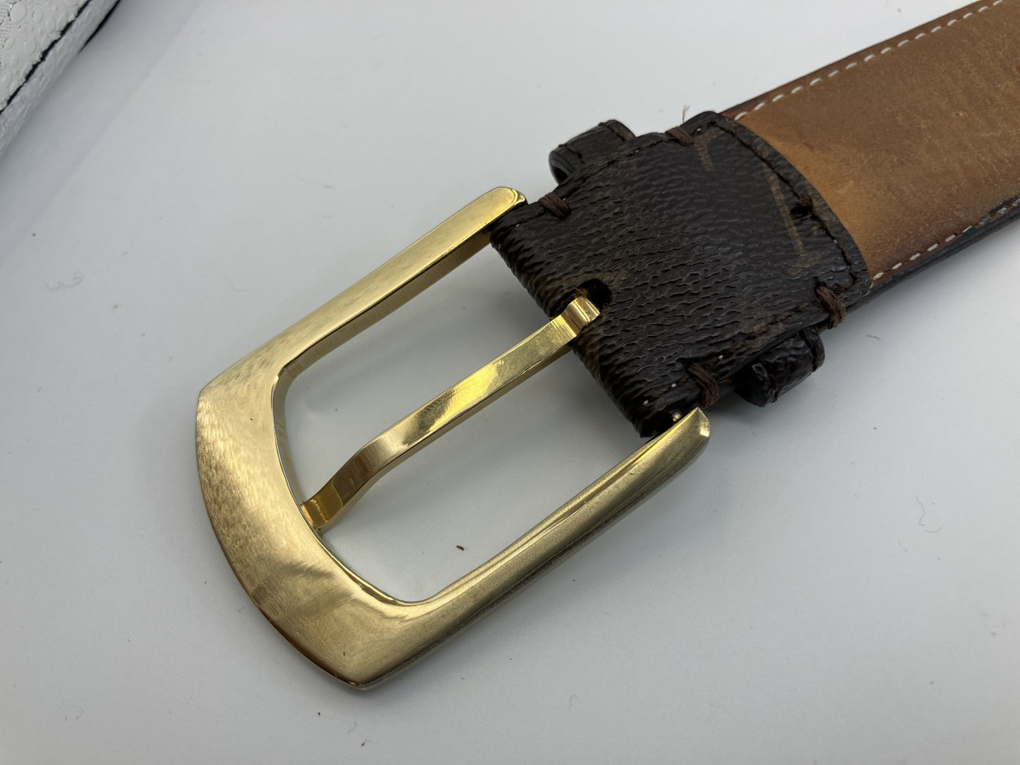 Louis Vuitton Monogram Belt Size 100/40 Total 117cm Brown Leather Gold Buckle