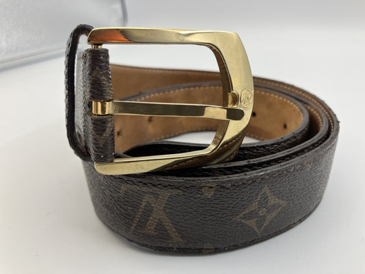 Louis Vuitton Monogram Belt Size 100/40 Total 117cm Brown Leather Gold Buckle