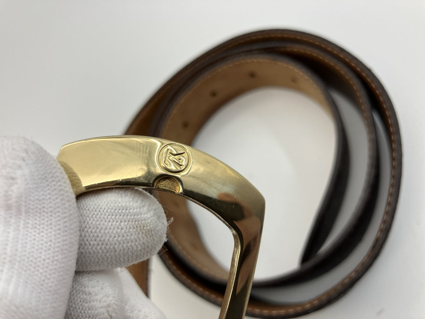 Louis Vuitton Monogram Belt Size 100/40 Total 117cm Brown Leather Gold Buckle