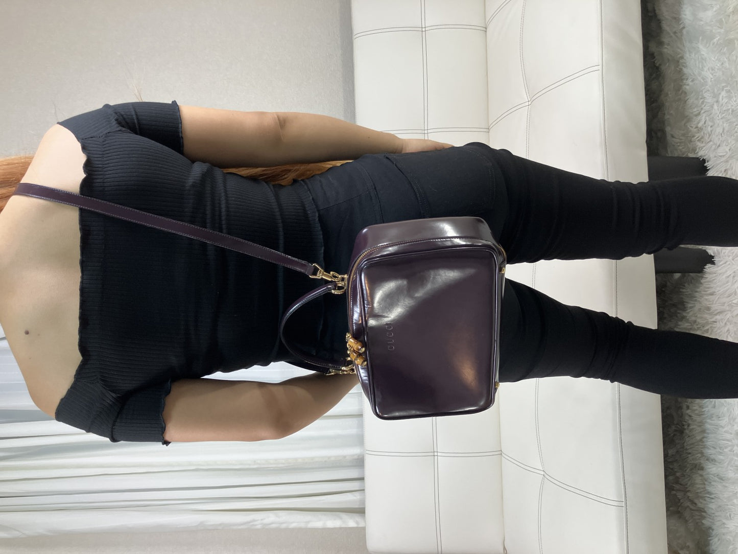 Gucci Vintage Burgundy Leather 2Way Shoulder Hand Bag Bamboo Italy