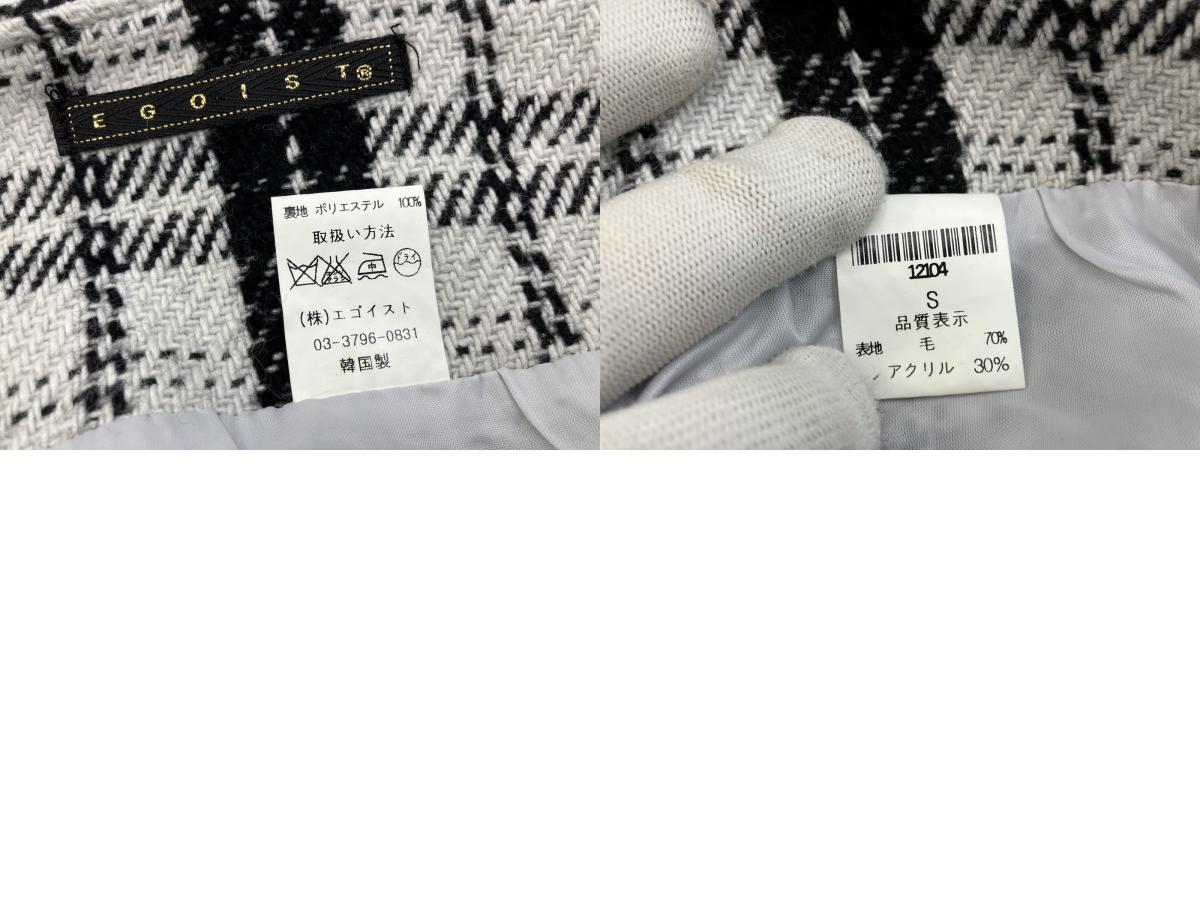 EGOIST Tweed Check Pattern Mini Skirt Size S Black and white monotone / Lined / Side zipper closure /