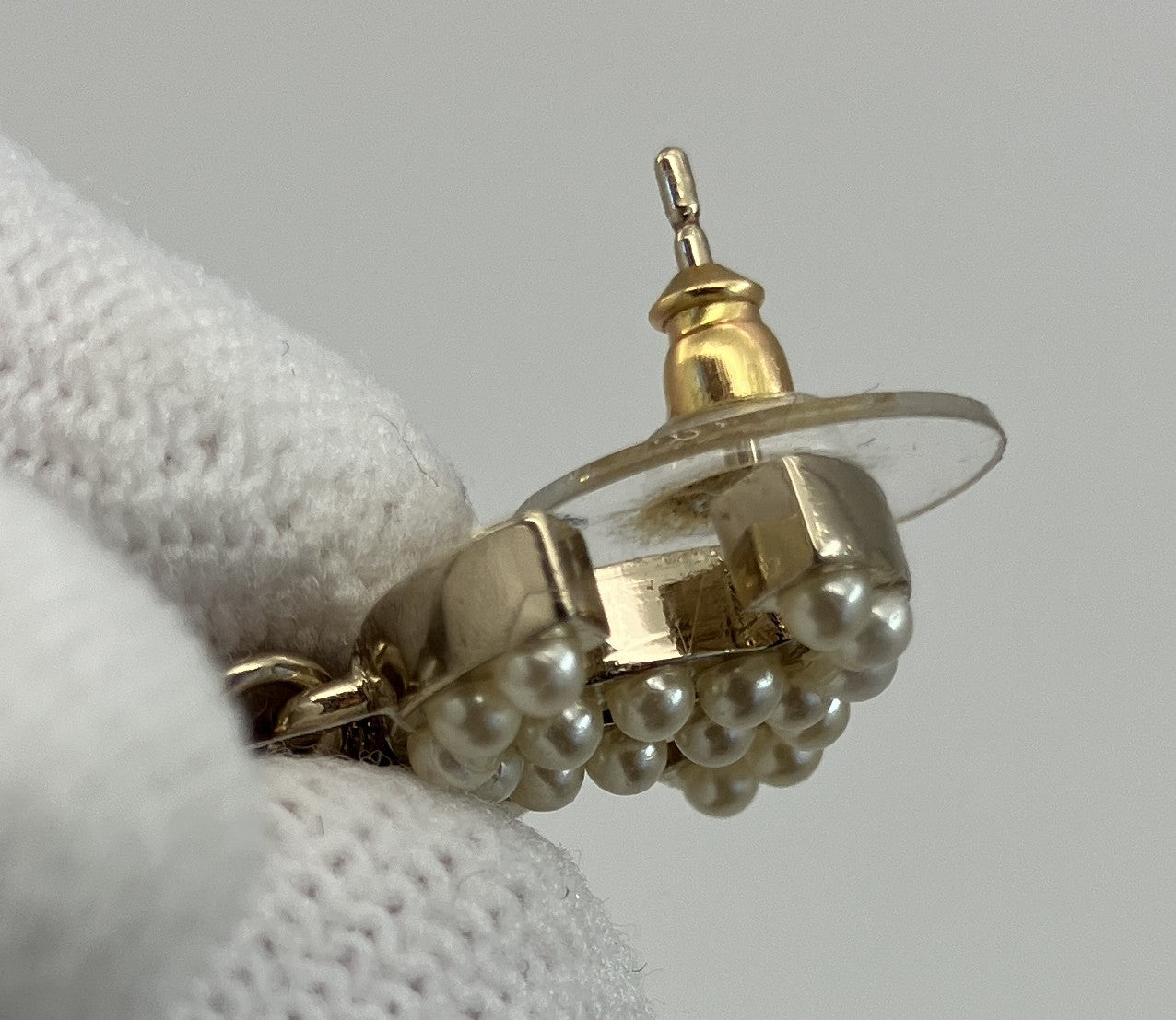 CHANEL Coco Mark Faux Pearl Drop Dangle Stud Earring Gold Tone 07V Single