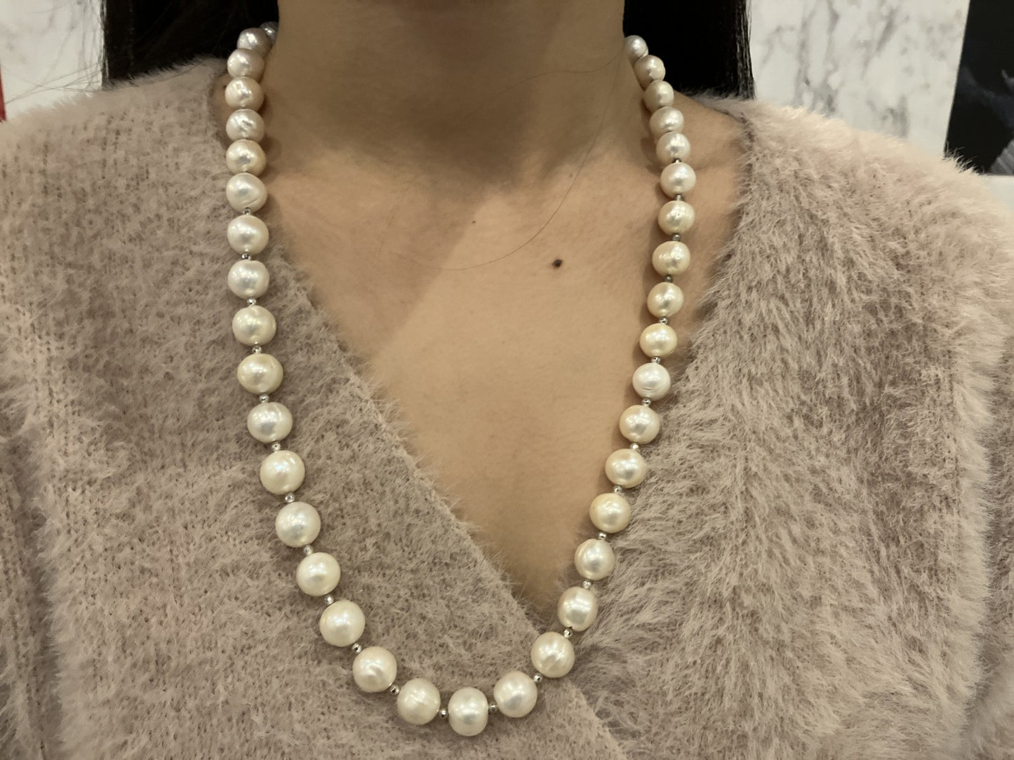 Cultured Pearl Necklace Bracelet 10–11mm Silver 925 Clasp 95.9g With Box