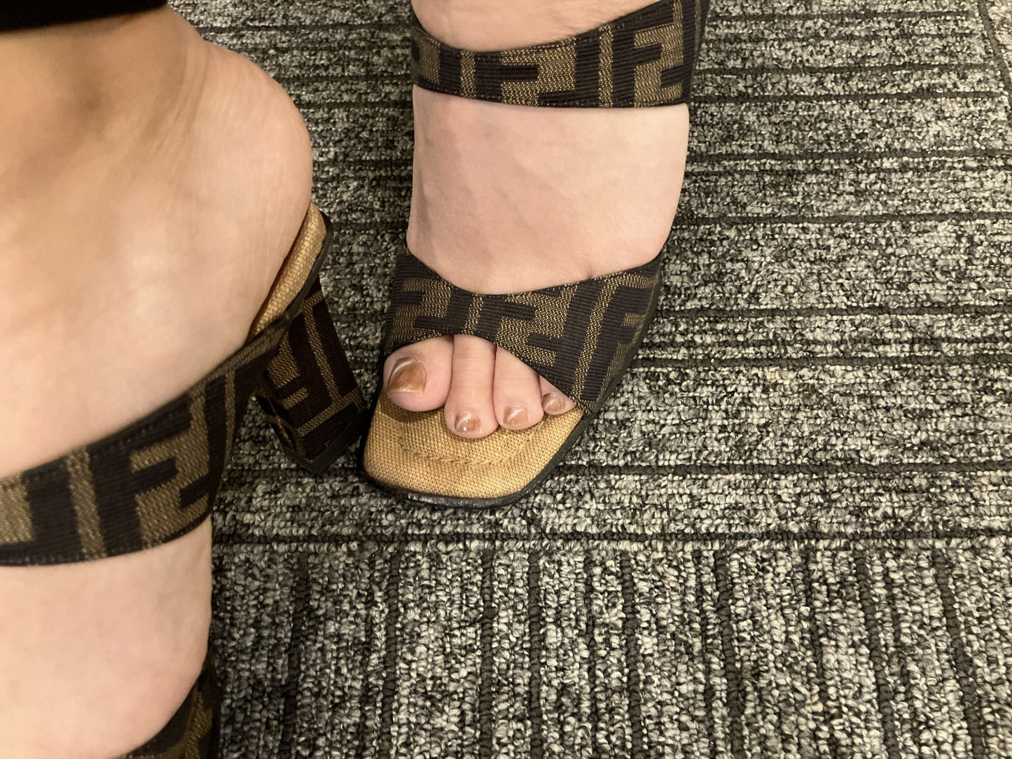 FENDI Zucca Canvas Sandals Block Heel EU 37 US 6.5–7 Brown Black Repaired Heel