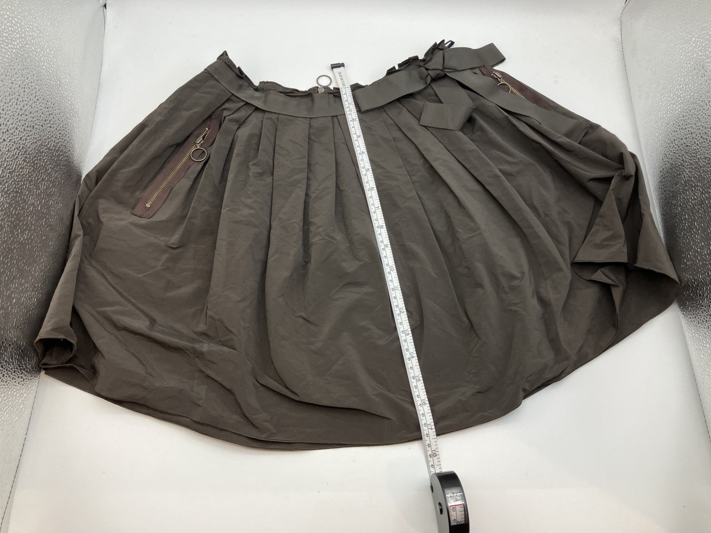 LANVIN en Bleu Skirt Khaki Ruffled waist x ring zip design Size 38