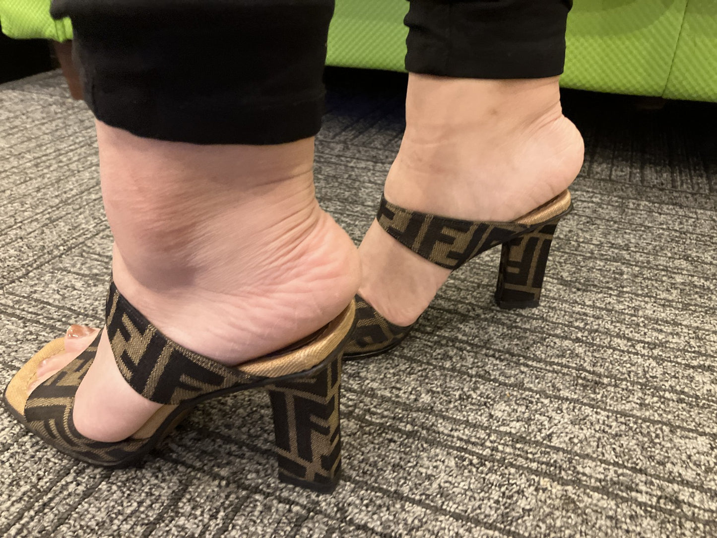 FENDI Zucca Canvas Sandals Block Heel EU 37 US 6.5–7 Brown Black Repaired Heel