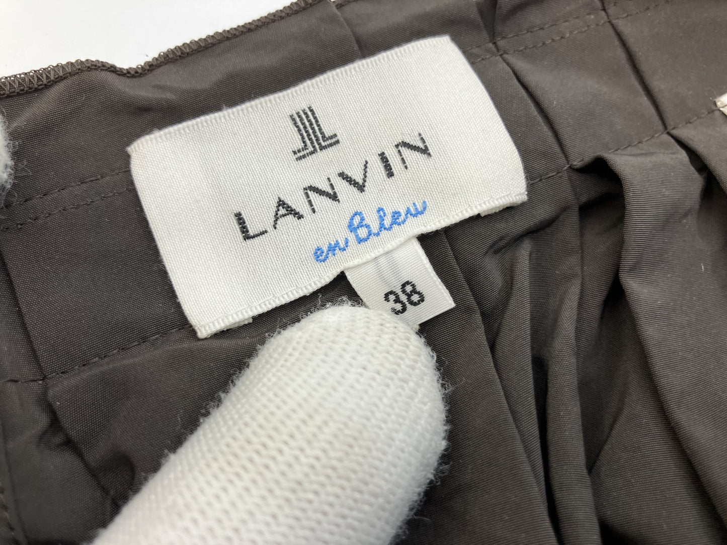 LANVIN en Bleu Skirt Khaki Ruffled waist x ring zip design Size 38