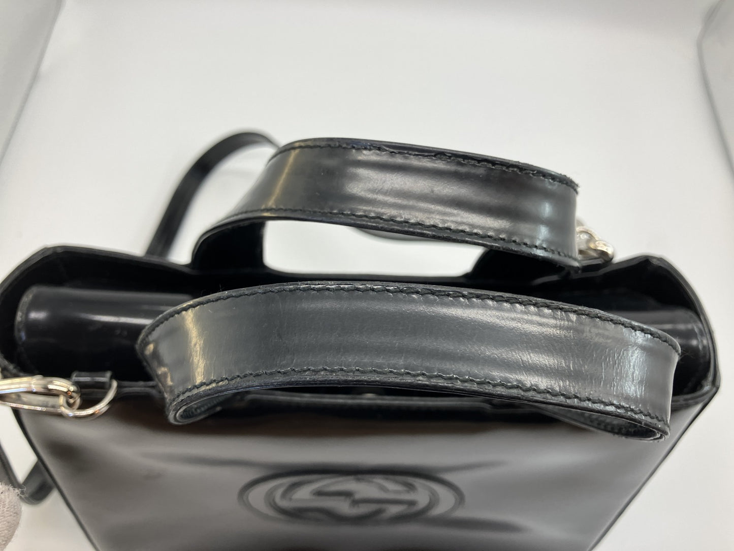 Gucci Interlocking G Black Patent Leather 2Way Shoulder Hand Bag Vintage