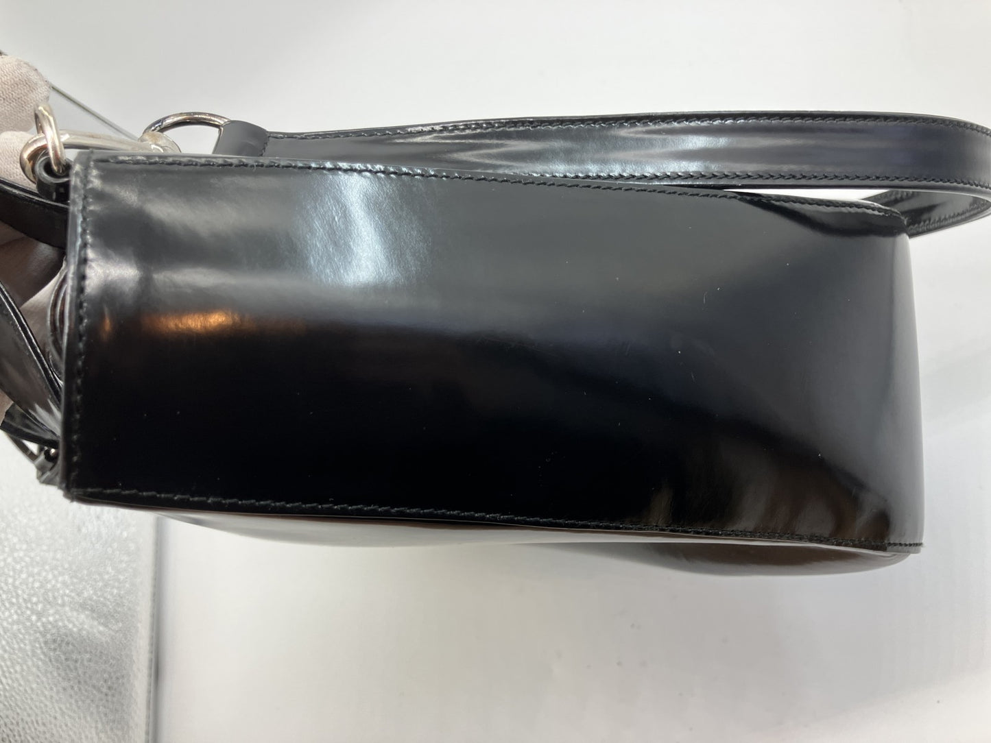 Gucci Interlocking G Black Patent Leather 2Way Shoulder Hand Bag Vintage