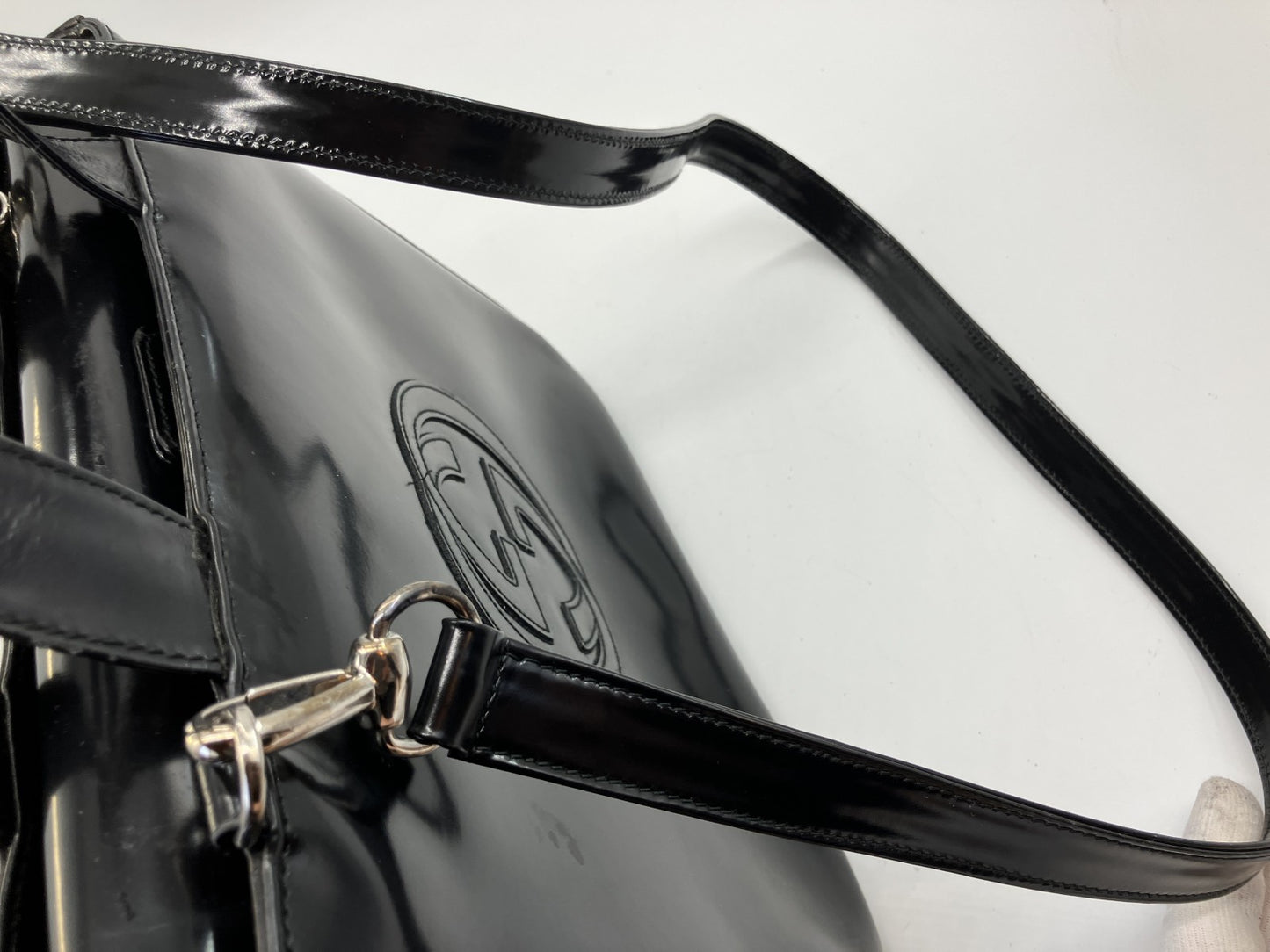 Gucci Interlocking G Black Patent Leather 2Way Shoulder Hand Bag Vintage