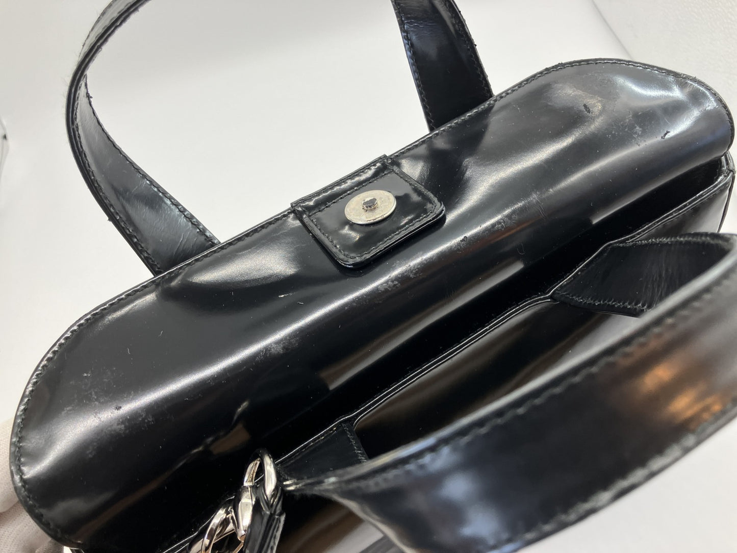 Gucci Interlocking G Black Patent Leather 2Way Shoulder Hand Bag Vintage