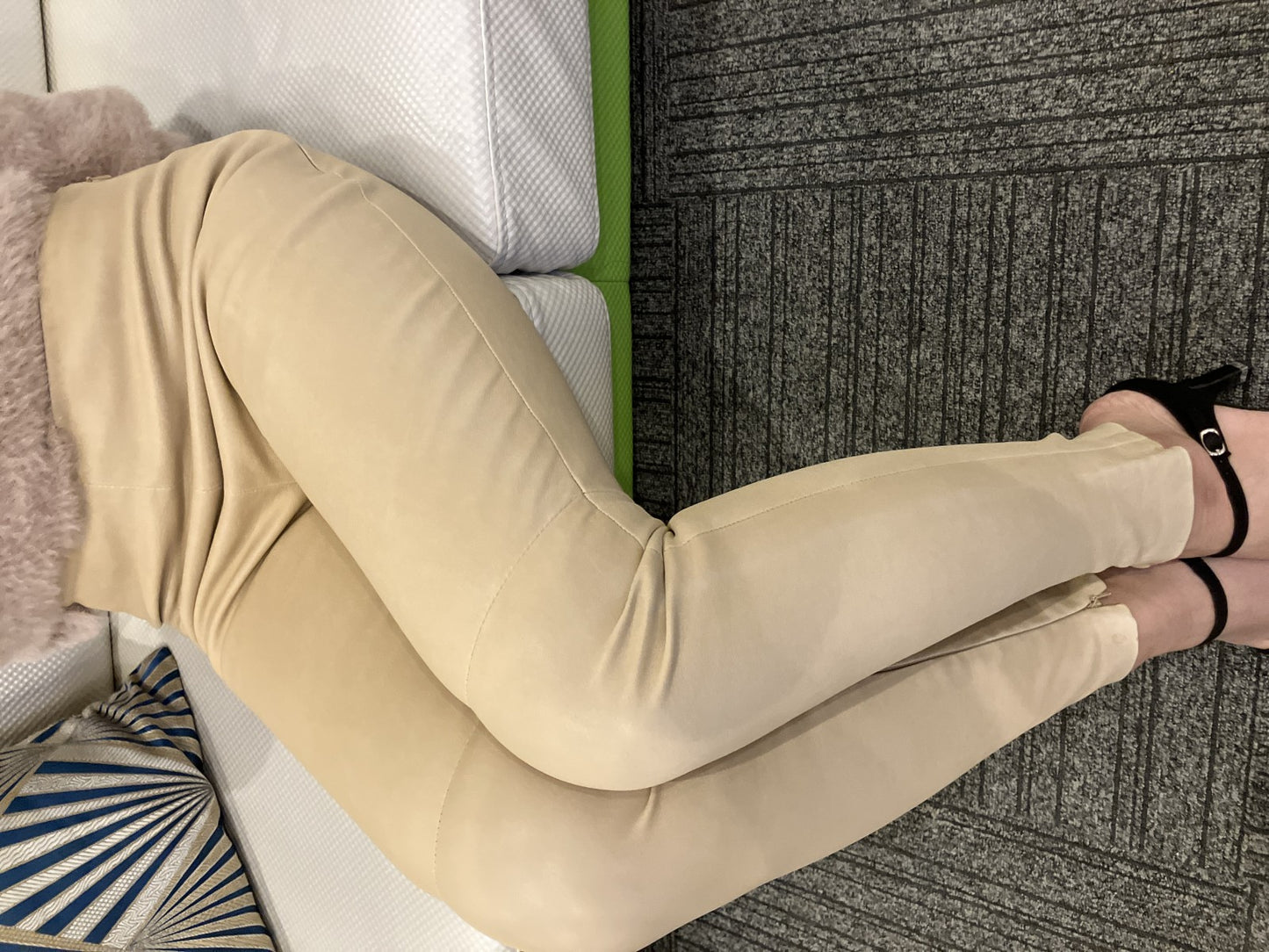 BALENCIAGA Lamb Leather Pants Beige Size 38 Genuine Leather Zip Hem