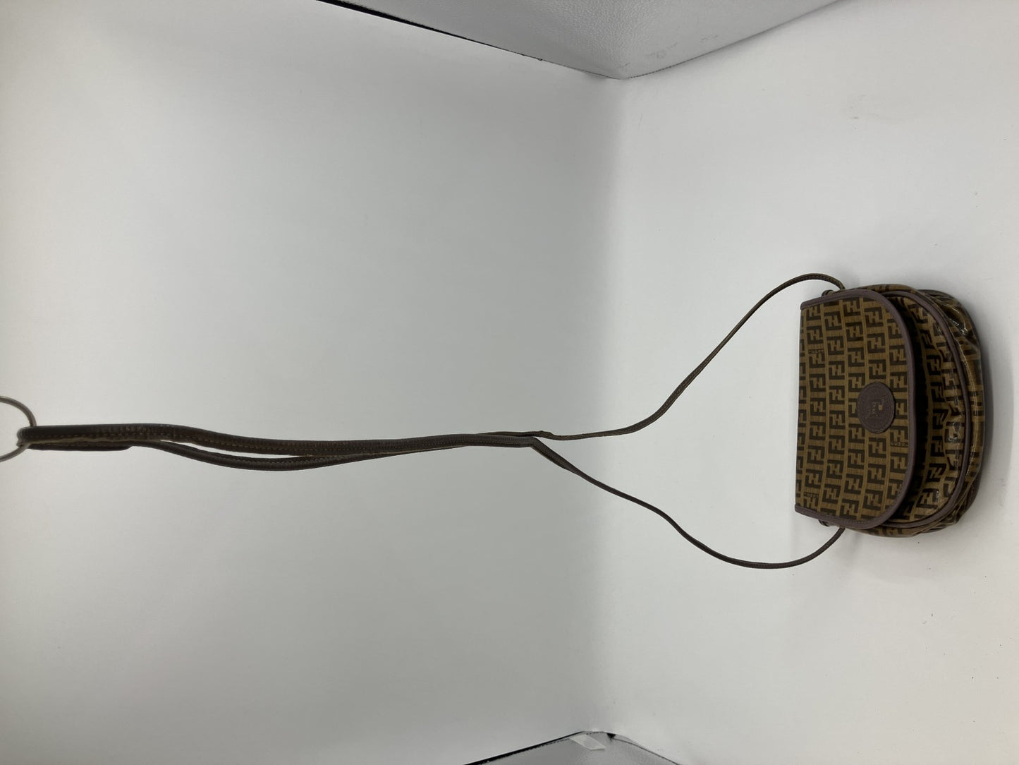 FENDI Zucca FF Logo PVC Leather Flap Shoulder Crossbody Bag Brown Italy