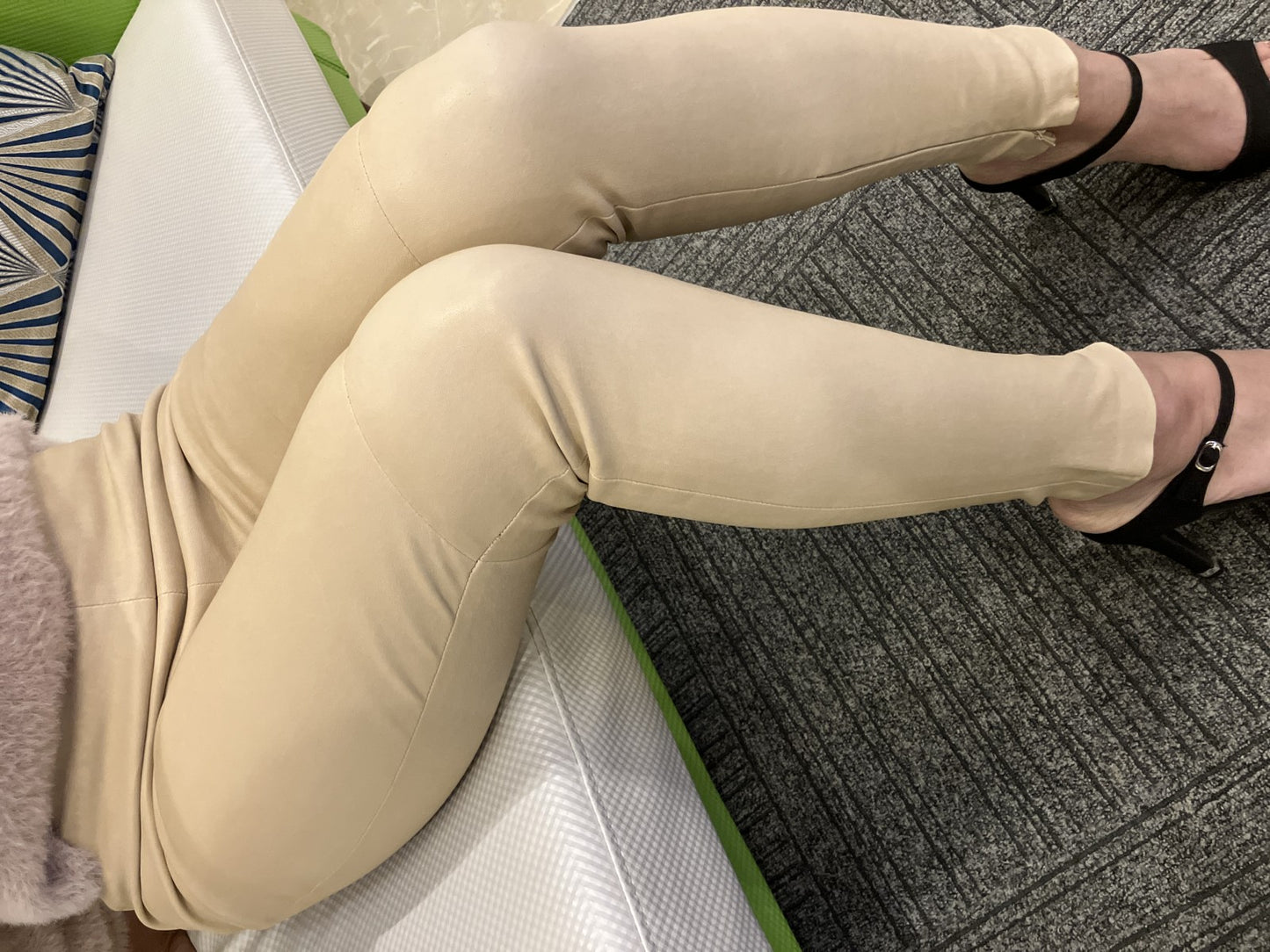 BALENCIAGA Lamb Leather Pants Beige Size 38 Genuine Leather Zip Hem