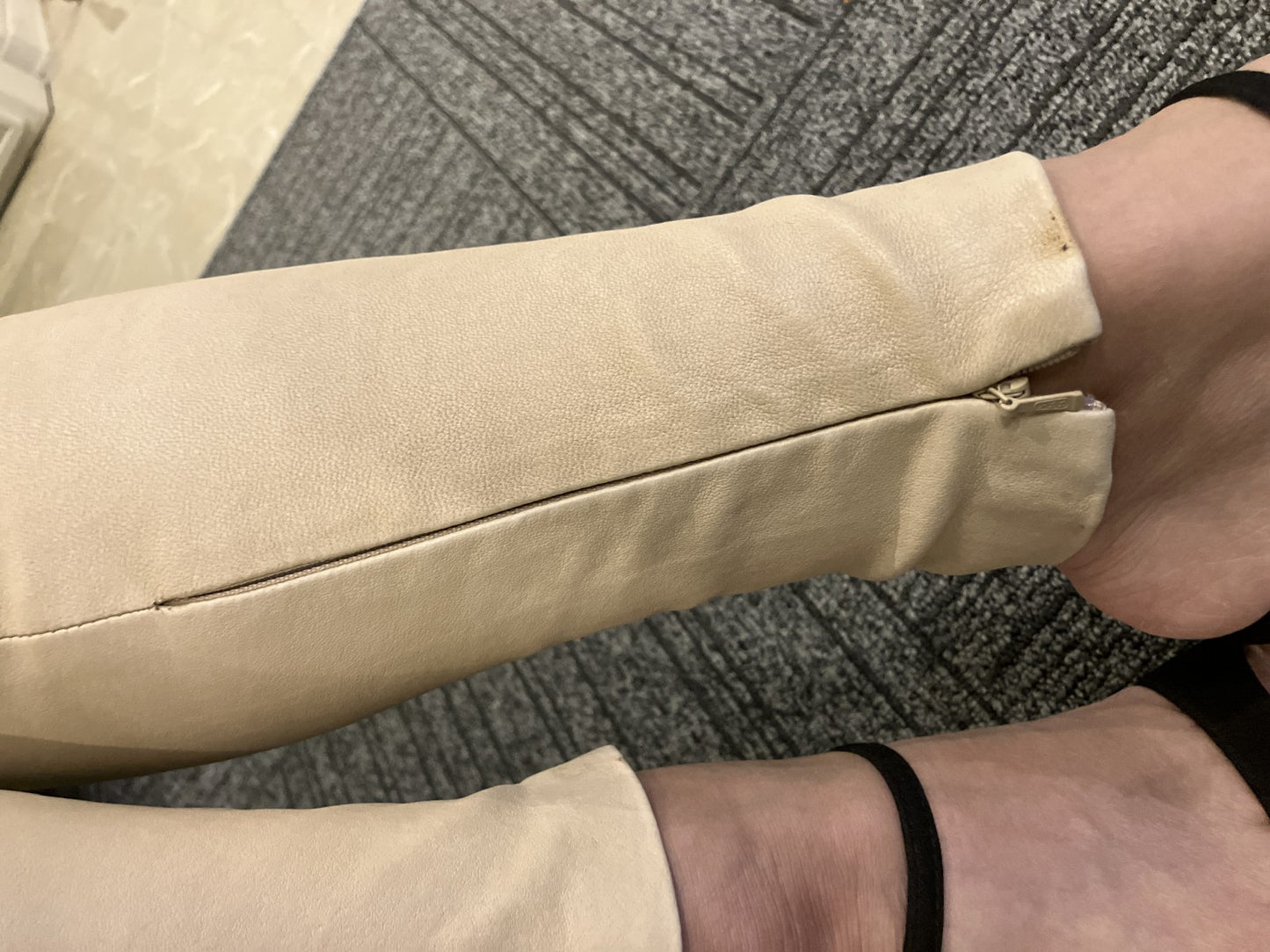 BALENCIAGA Lamb Leather Pants Beige Size 38 Genuine Leather Zip Hem