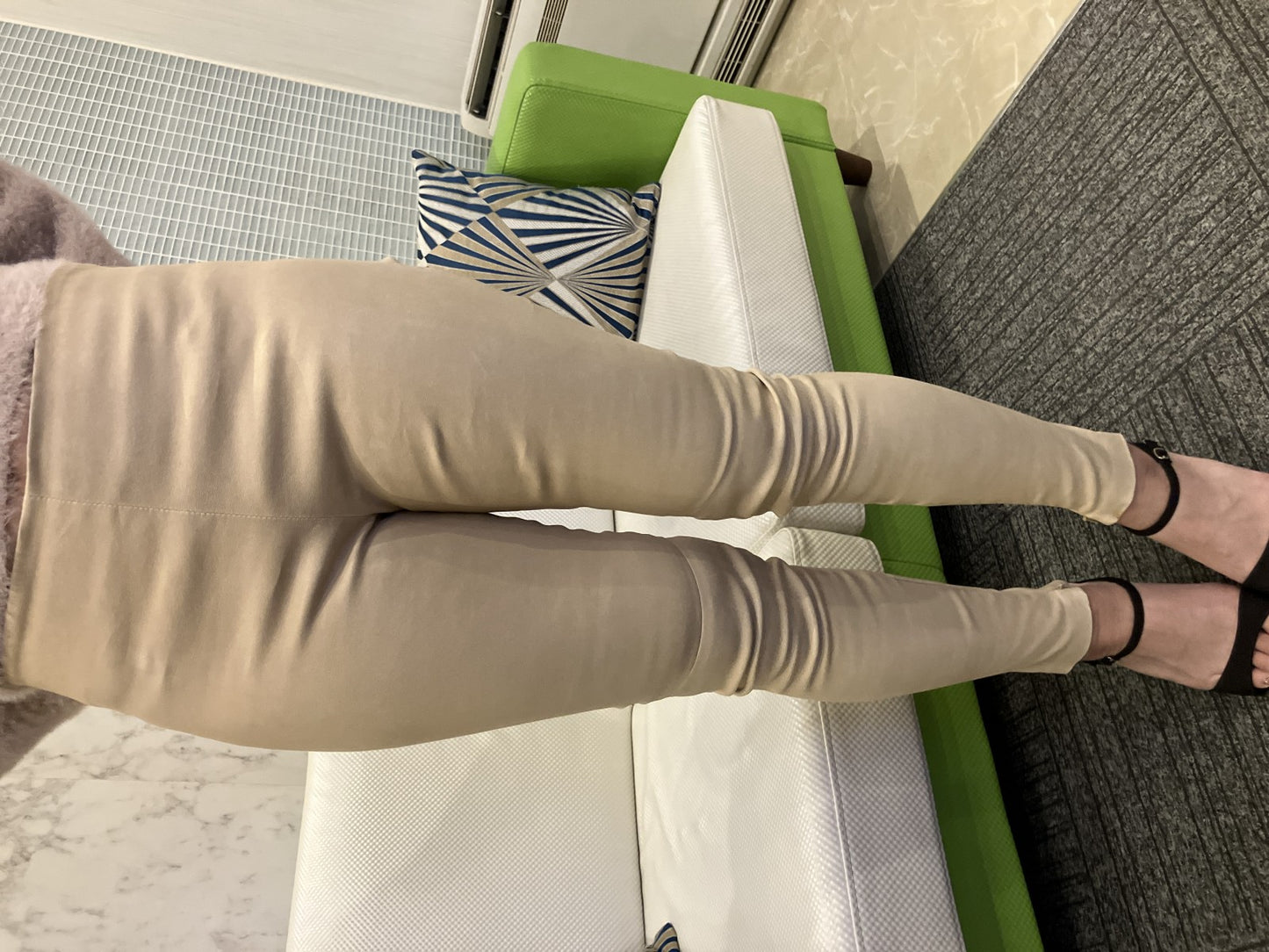 BALENCIAGA Lamb Leather Pants Beige Size 38 Genuine Leather Zip Hem