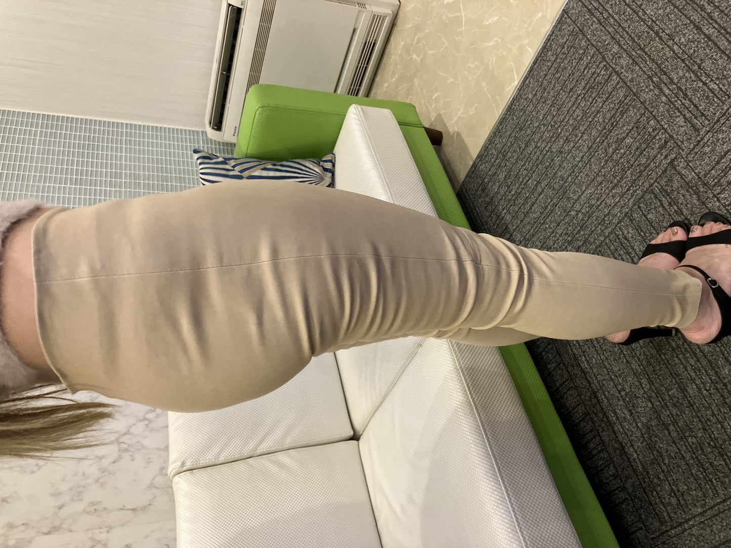 BALENCIAGA Lamb Leather Pants Beige Size 38 Genuine Leather Zip Hem