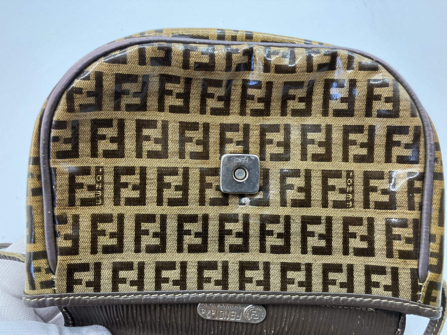 FENDI Zucca FF Logo PVC Leather Flap Shoulder Crossbody Bag Brown Italy