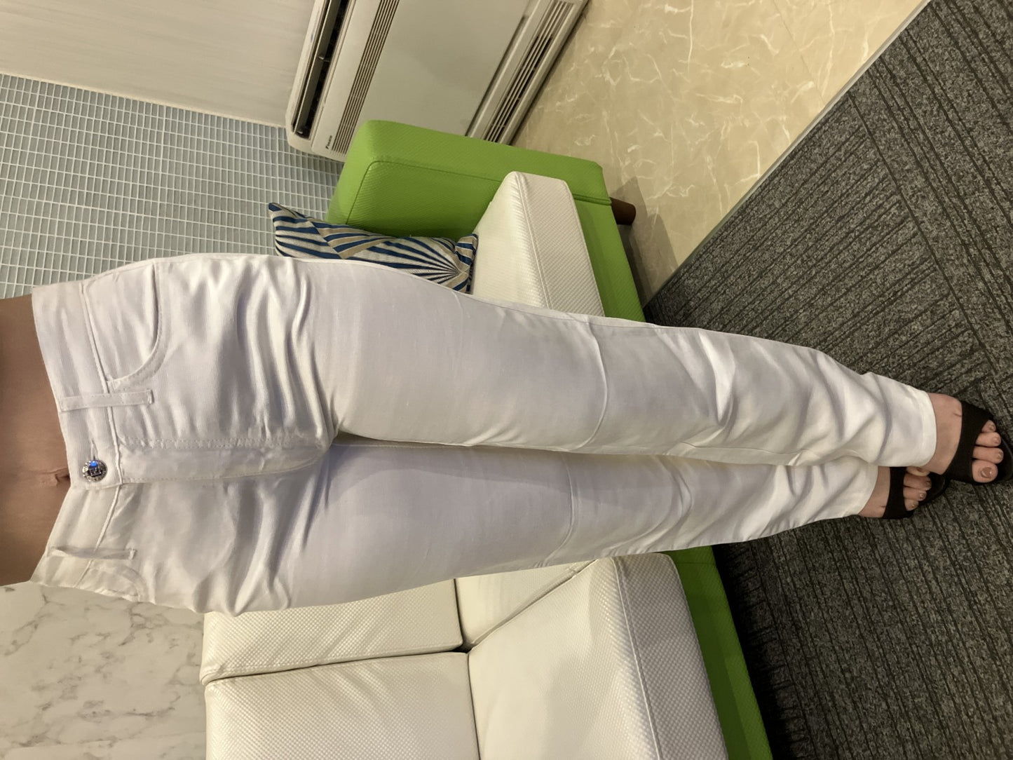 FENDI Jeans Women’s Pants White Linen Blend Made in Italy Straight Leg