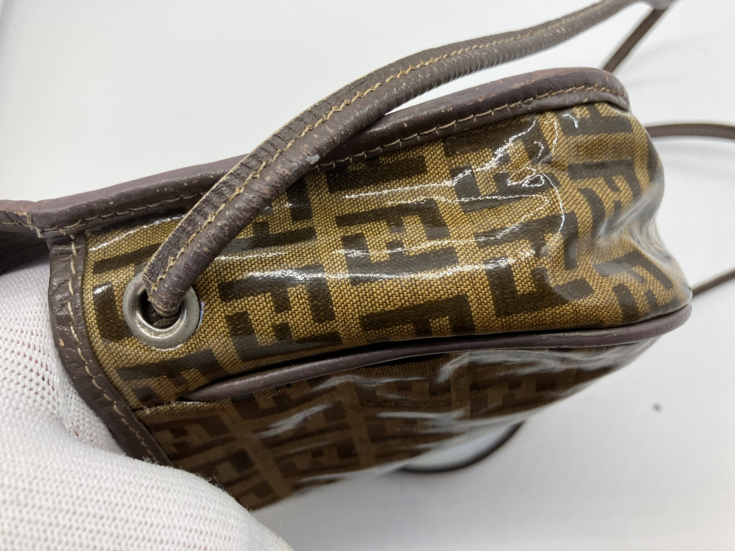 FENDI Zucca FF Logo PVC Leather Flap Shoulder Crossbody Bag Brown Italy