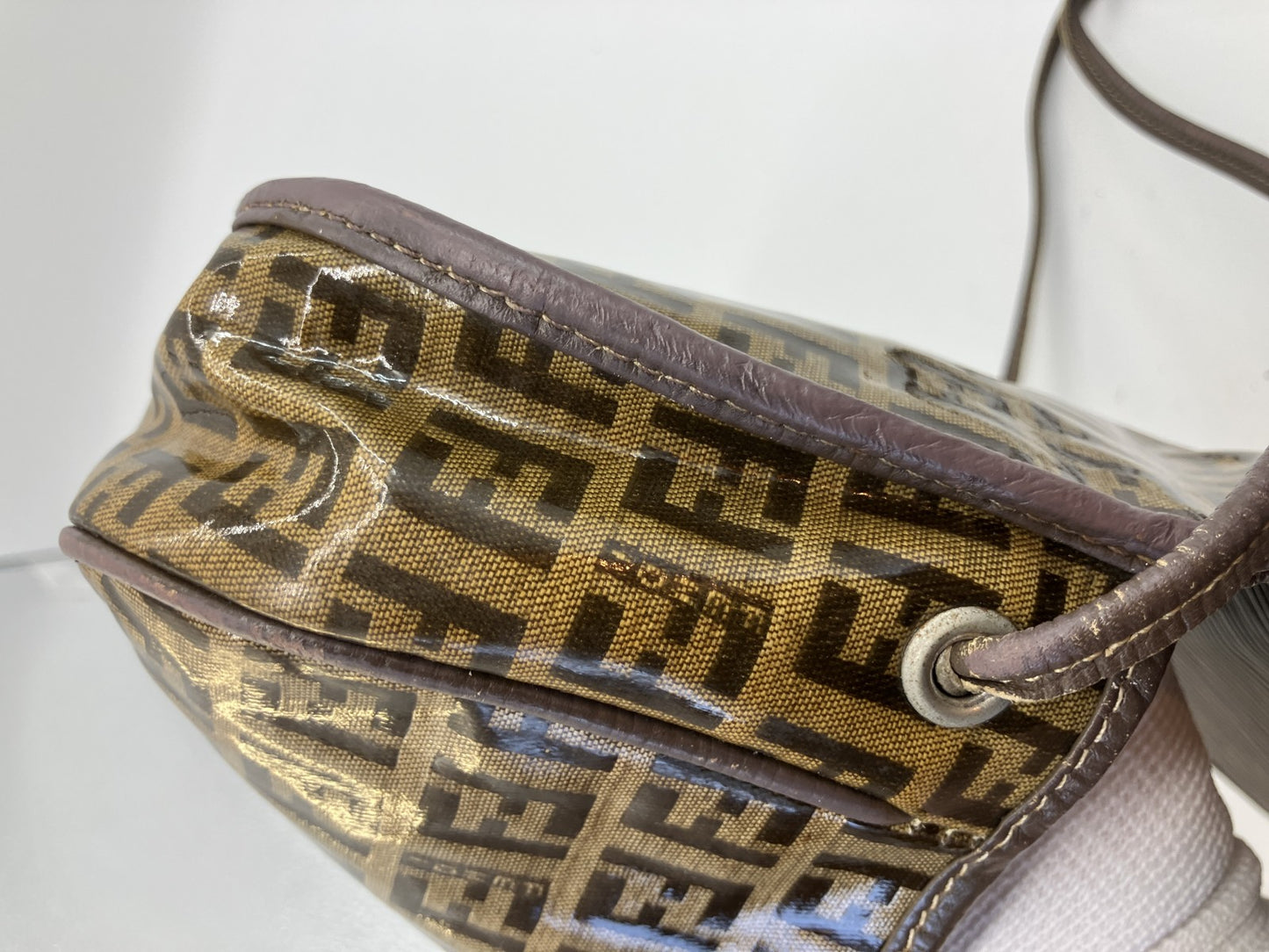 FENDI Zucca FF Logo PVC Leather Flap Shoulder Crossbody Bag Brown Italy