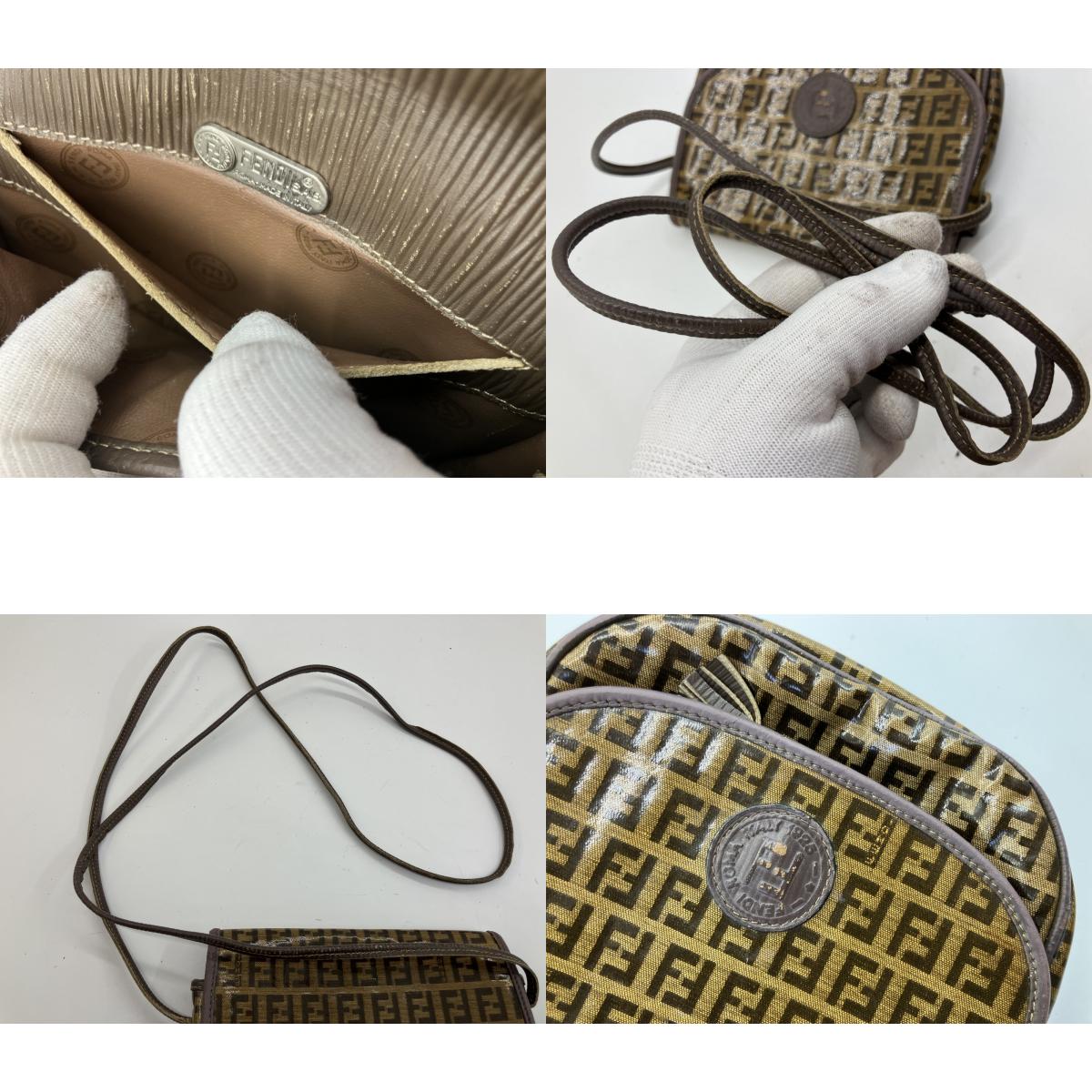 FENDI Zucca FF Logo PVC Leather Flap Shoulder Crossbody Bag Brown Italy