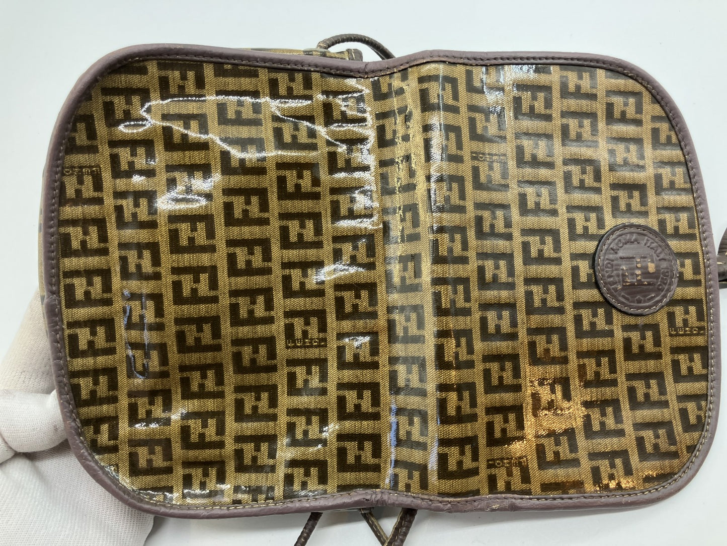 FENDI Zucca FF Logo PVC Leather Flap Shoulder Crossbody Bag Brown Italy
