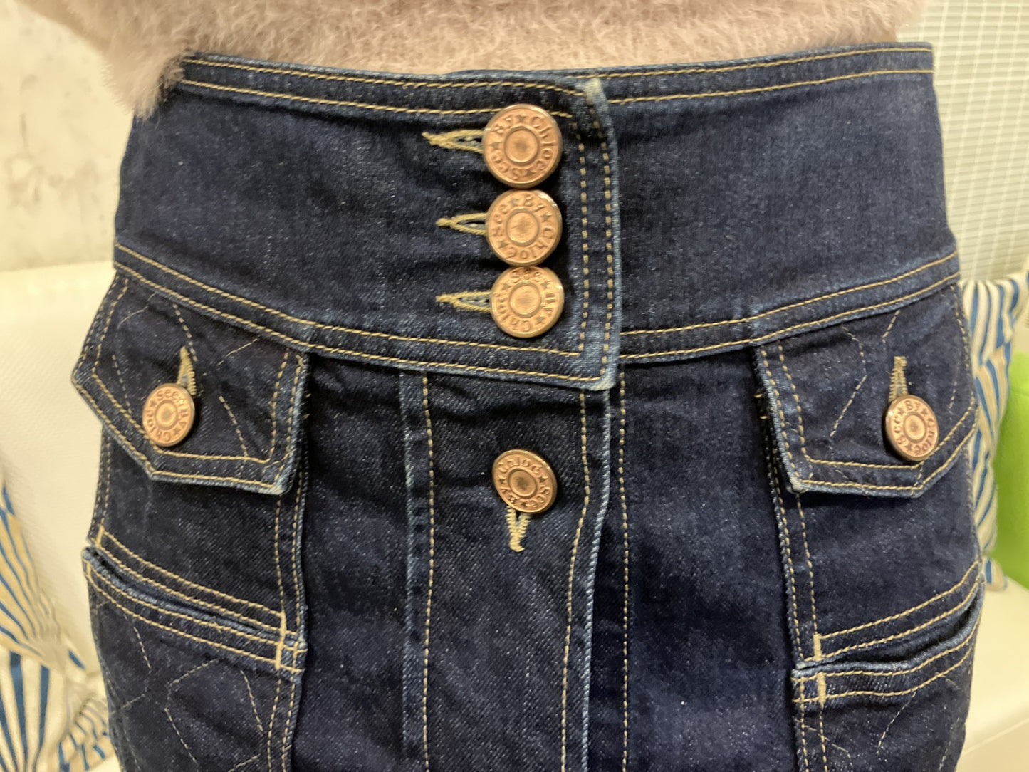 SEE BY CHLOÉ Indigo Denim Skirt Front Button Women’s