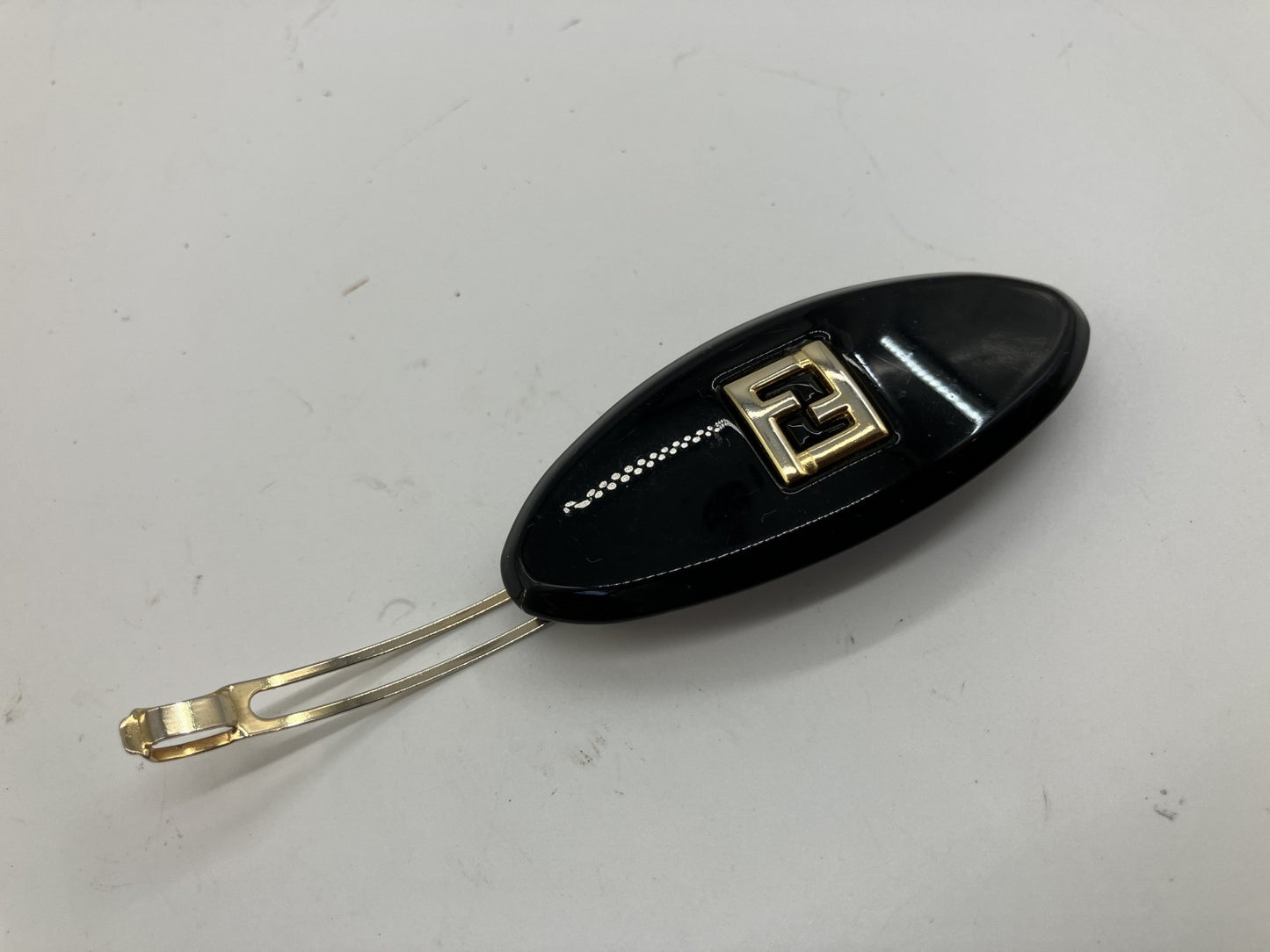 FENDI FF Logo Black Gold Hair Barrette Hair Clip Vintage Italy
