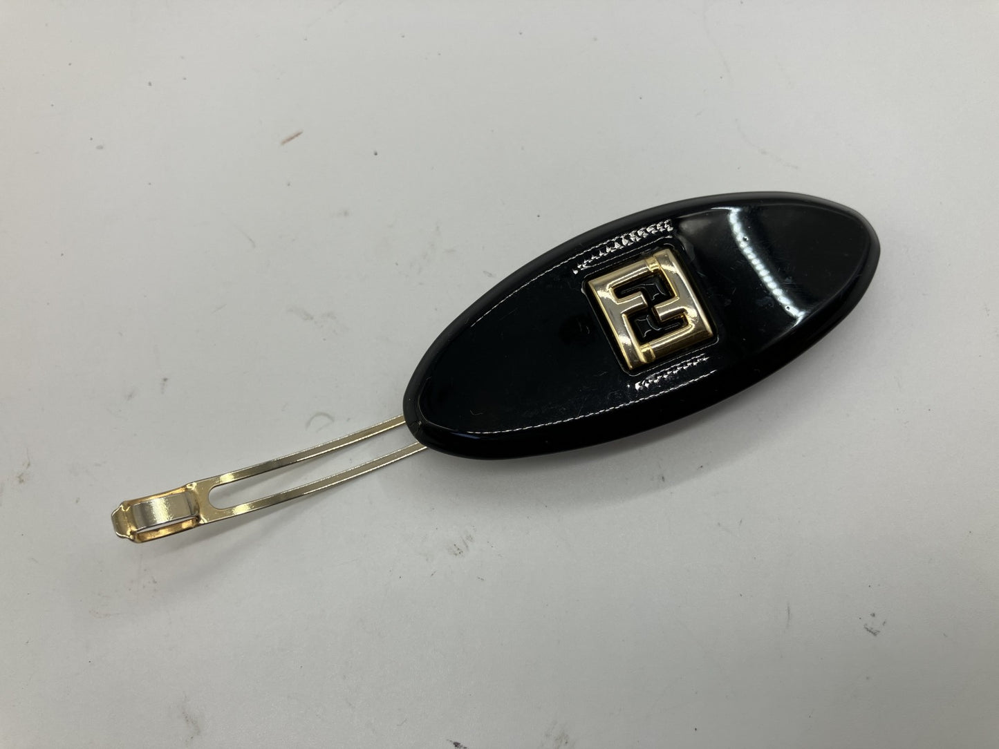 FENDI FF Logo Black Gold Hair Barrette Hair Clip Vintage Italy