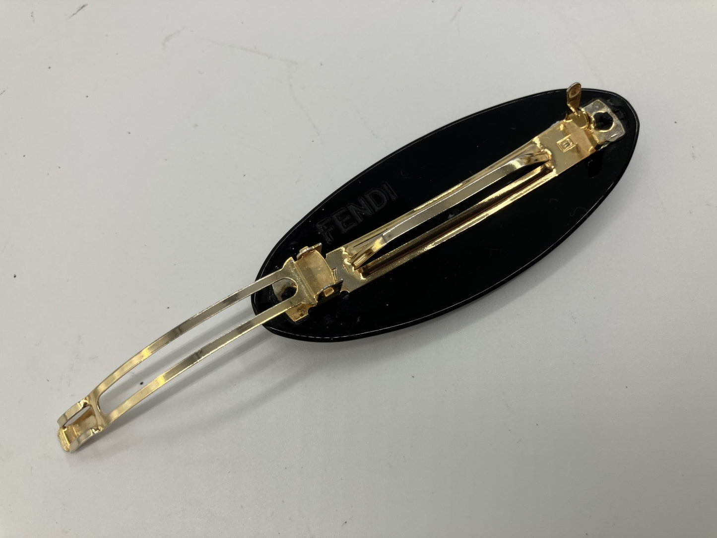 FENDI FF Logo Black Gold Hair Barrette Hair Clip Vintage Italy
