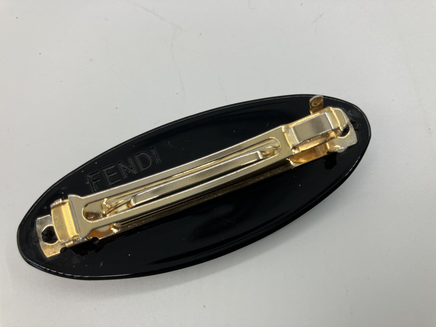FENDI FF Logo Black Gold Hair Barrette Hair Clip Vintage Italy