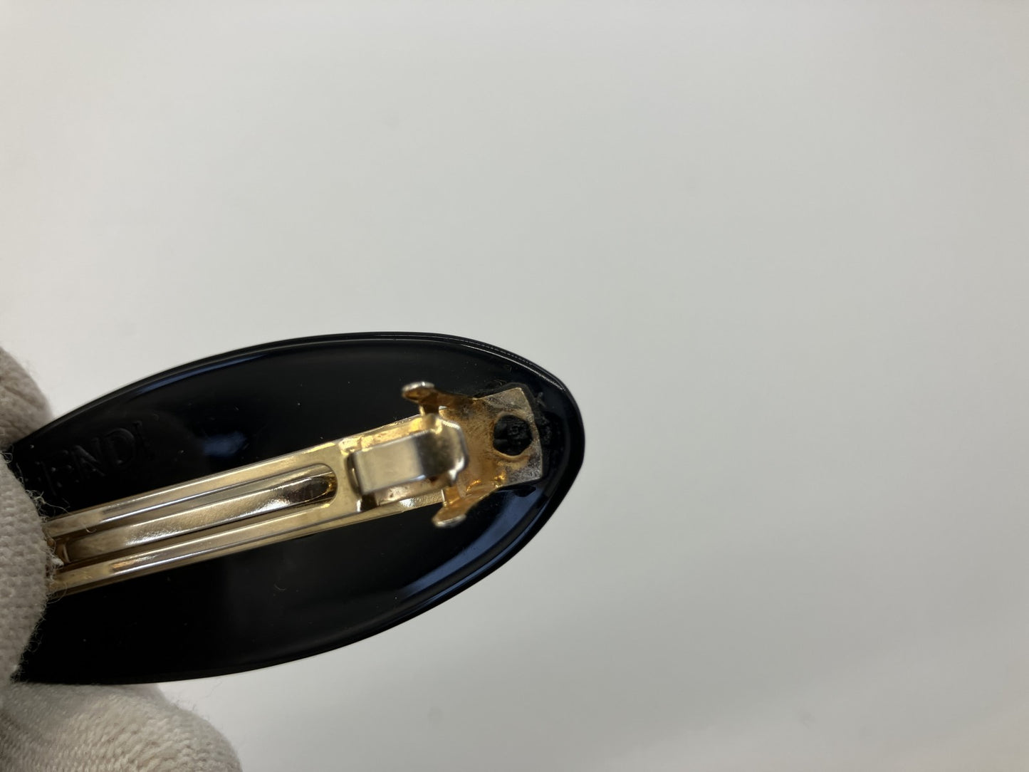 FENDI FF Logo Black Gold Hair Barrette Hair Clip Vintage Italy