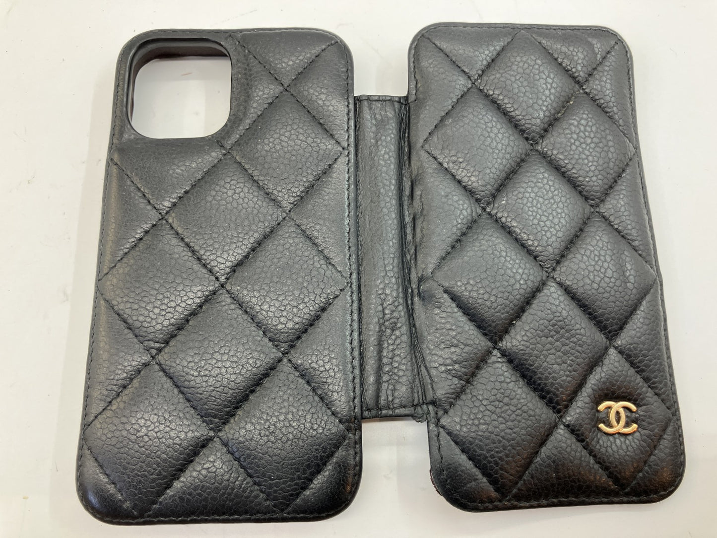 CHANEL Matelasse Caviar Leather iPhone 12 13 14 15 Wallet Case Black 31XX
