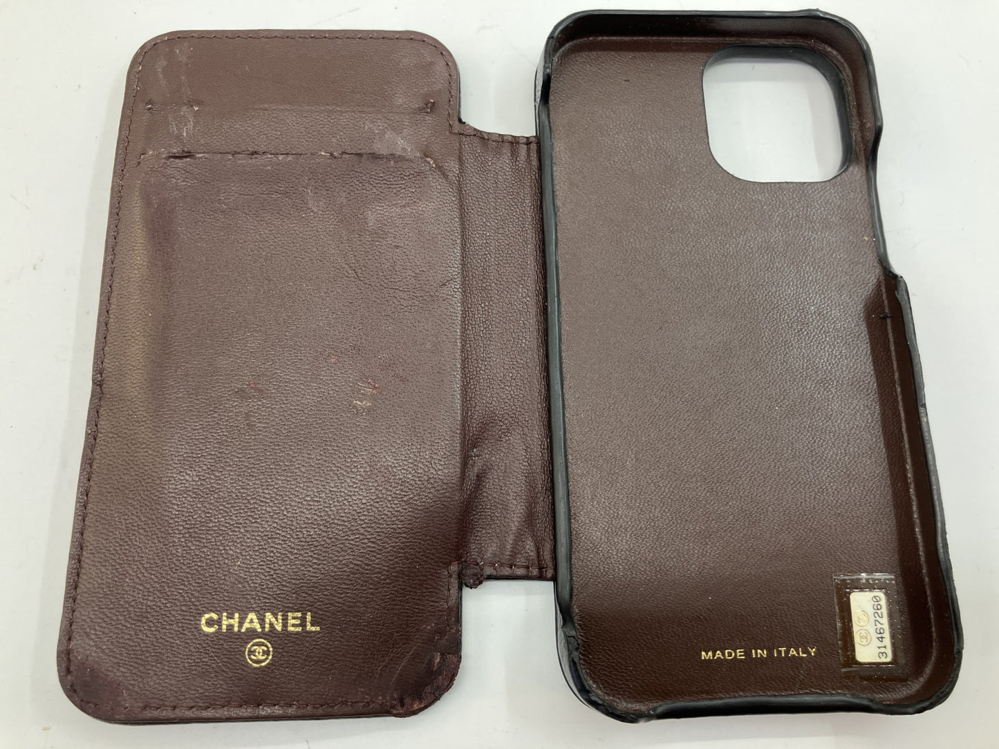 CHANEL Matelasse Caviar Leather iPhone 12 13 14 15 Wallet Case Black 31XX