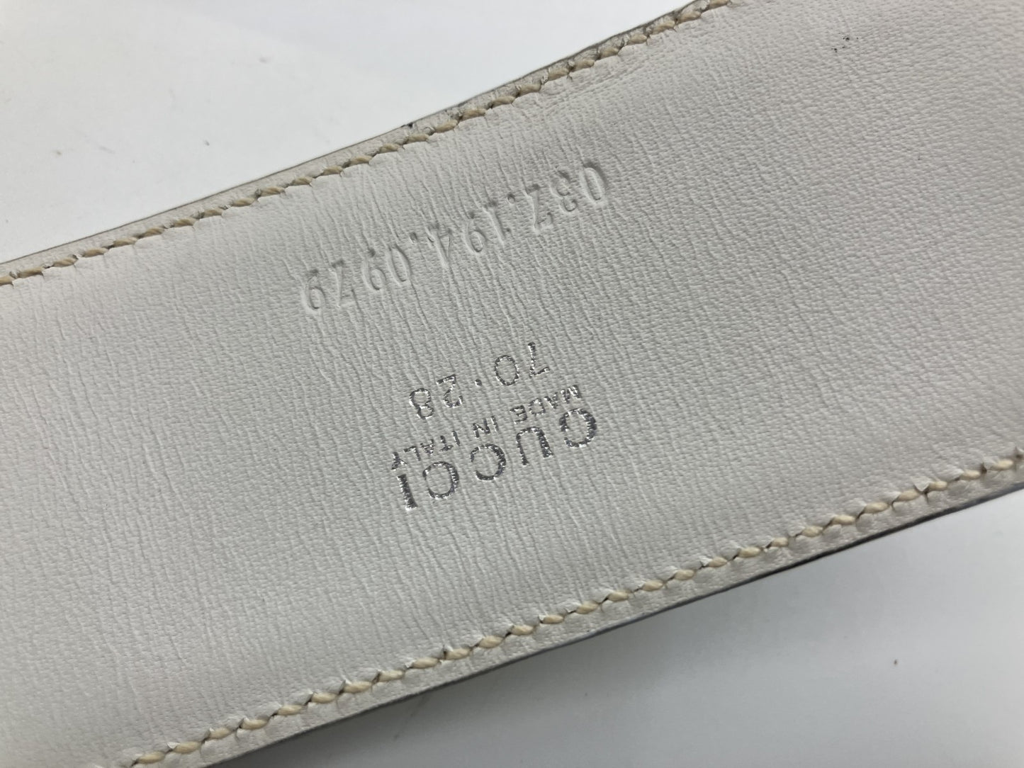 GUCCI Interlocking Leather 037 194 0979 White Belt Total Length 88cm (34.65 inch) Width 4.5cm (1.77 inch) Free Shipping 