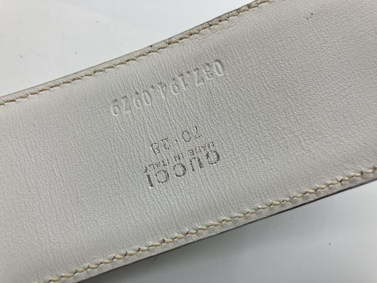 GUCCI インターロッキング レザー 037 194 0979 ホワイトベルト 88cm(34.65インチ) 幅4.5cm(1.77インチ) 送料無料