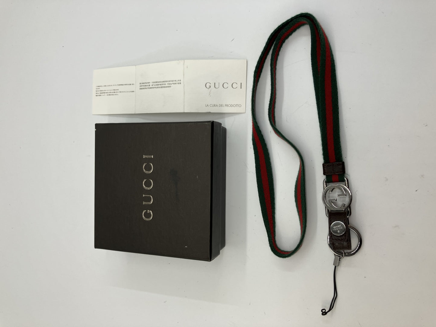 GUCCI Web Sherry Line Neck Strap Phone Holder Keychain GG Italy