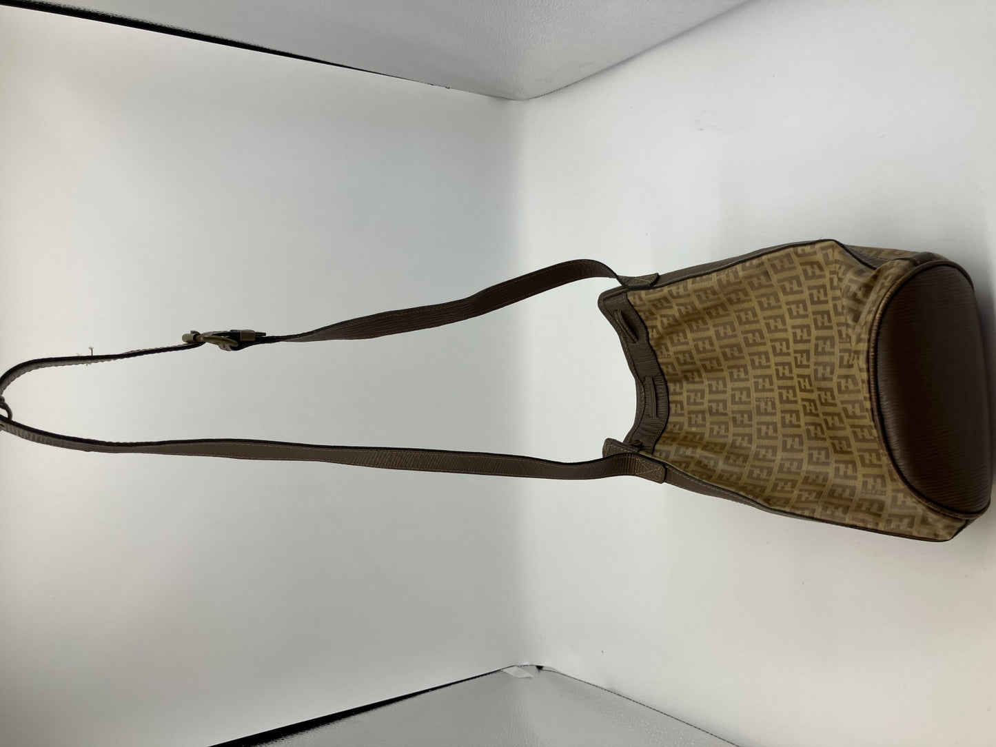 FENDI Zucca PVC Leather Drawstring Bucket Shoulder Bag Vintage Italy