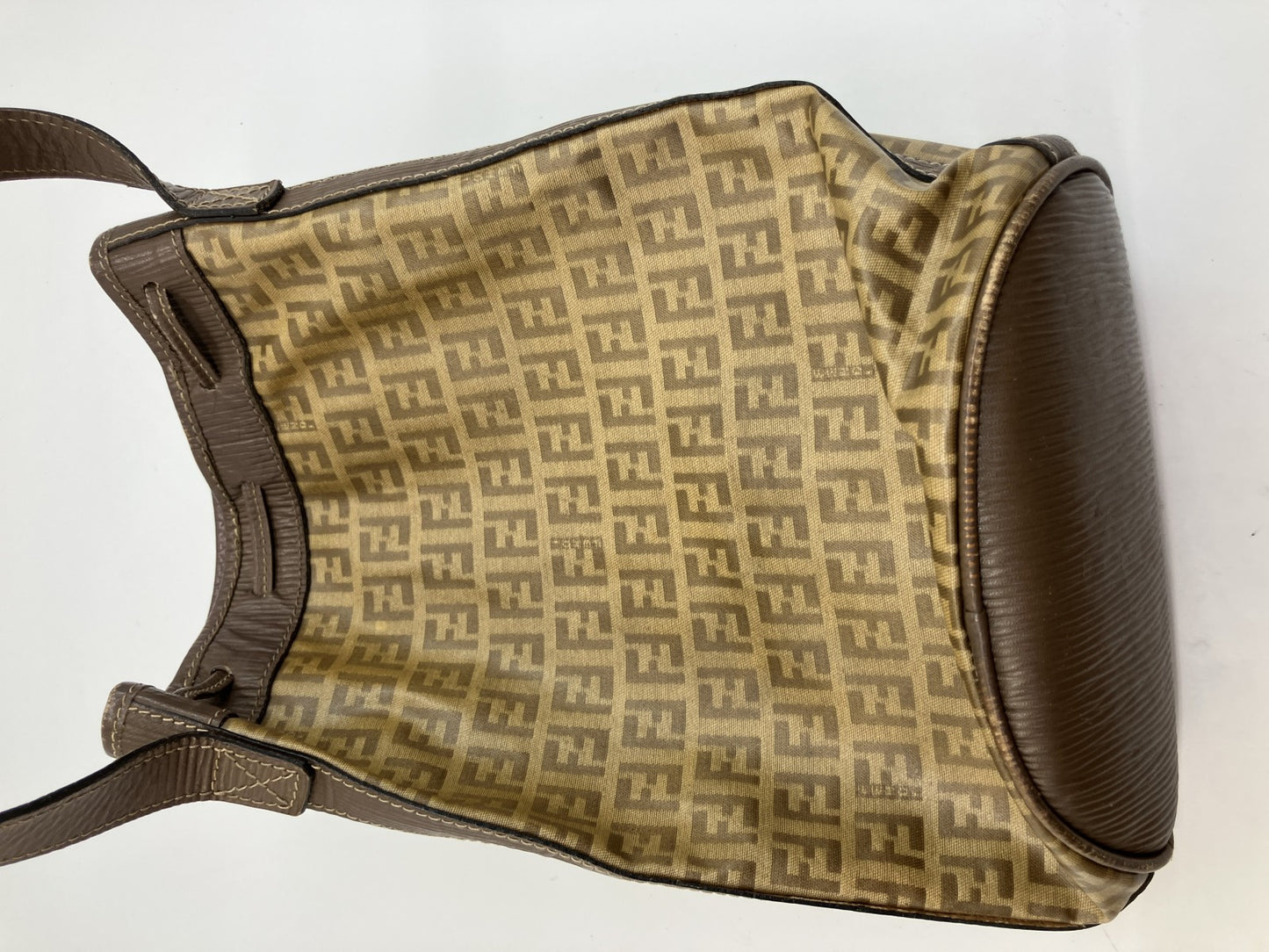 FENDI Zucca PVC Leather Drawstring Bucket Shoulder Bag Vintage Italy
