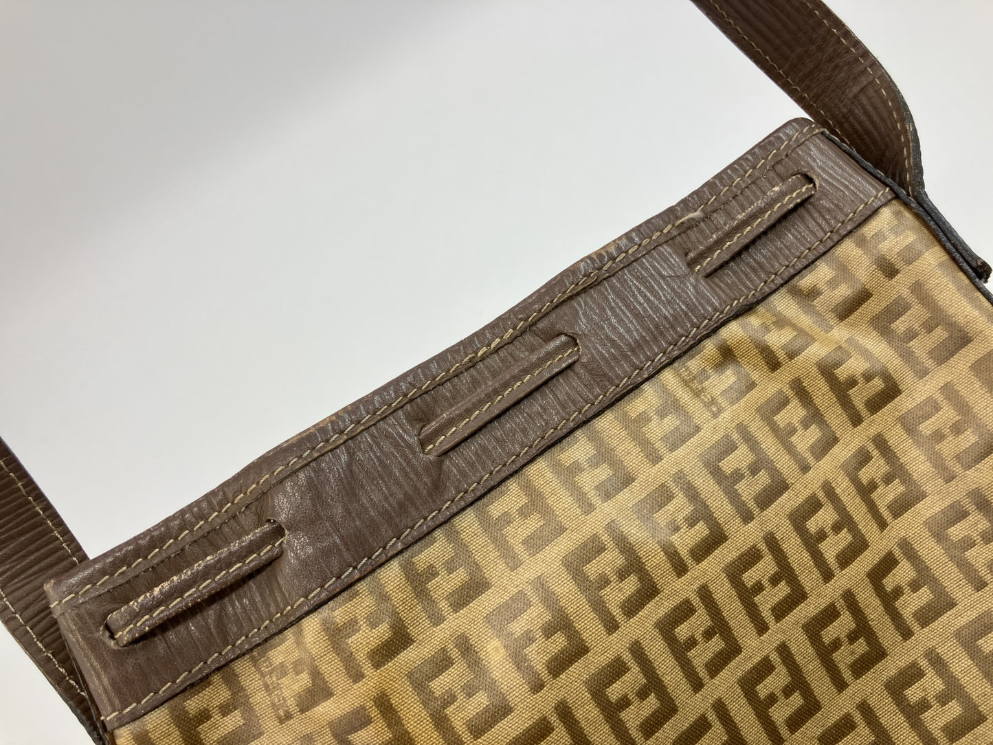 FENDI Zucca PVC Leather Drawstring Bucket Shoulder Bag Vintage Italy