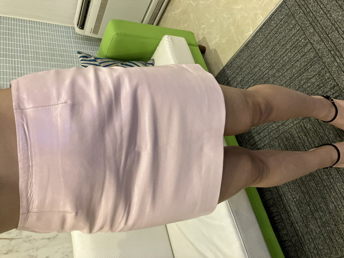 CELINE Y2K Pink Mini Skirt Size 36 Lamb Leather Trim Womens