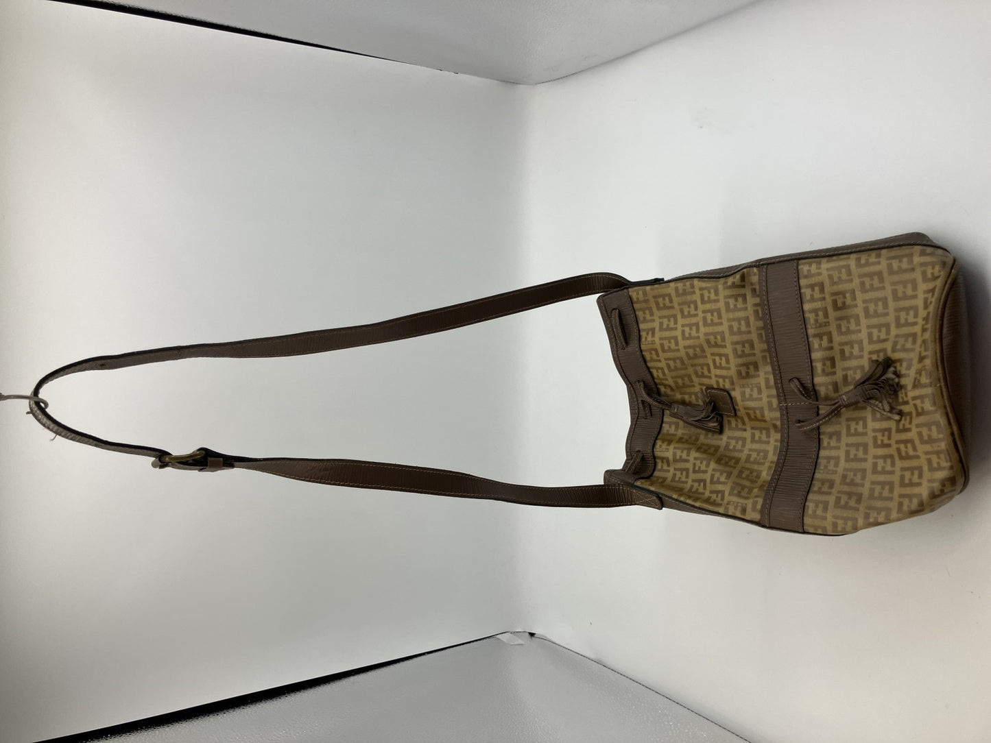 FENDI Zucca PVC Leather Drawstring Bucket Shoulder Bag Vintage Italy