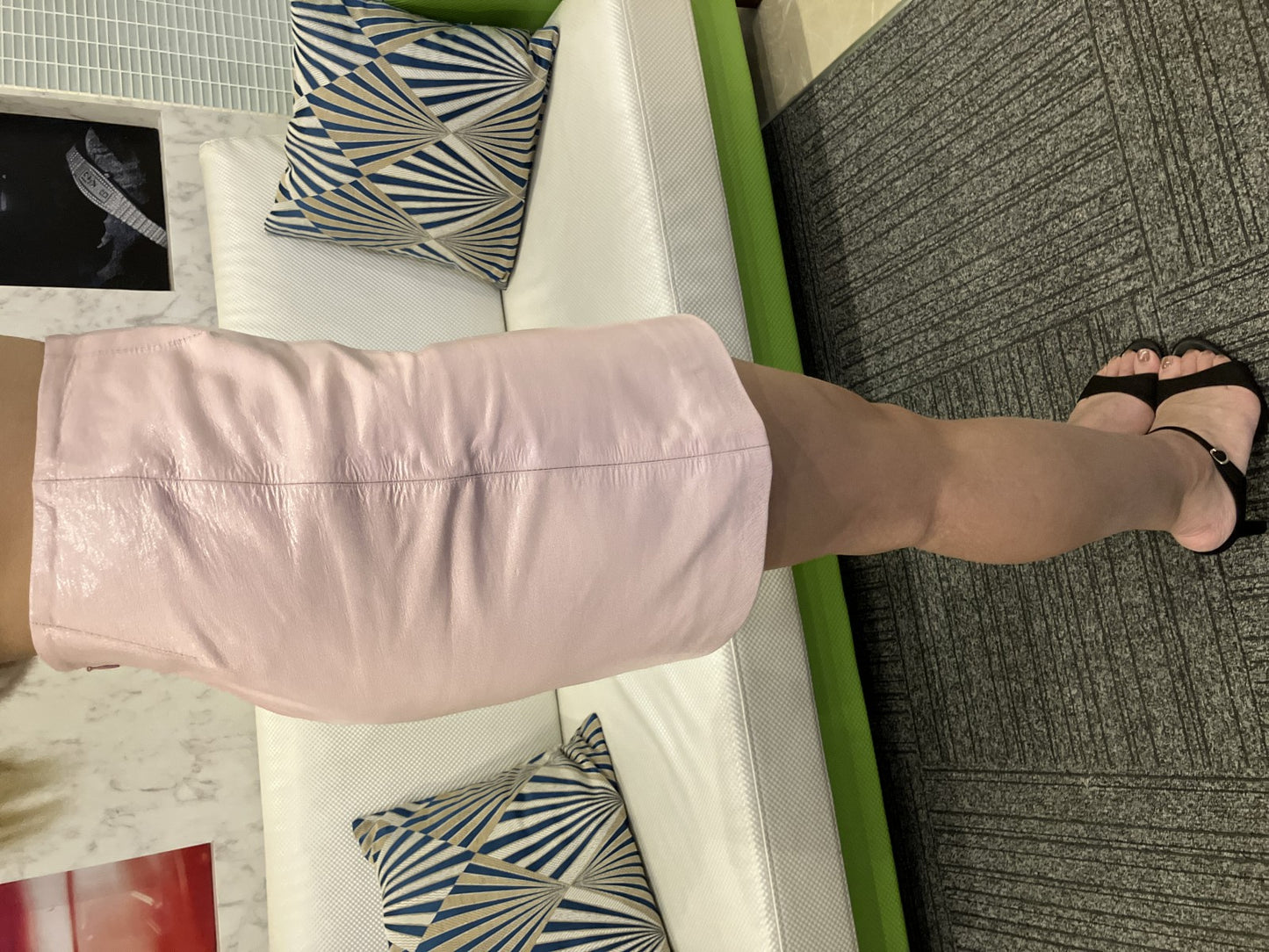 CELINE Y2K Pink Mini Skirt Size 36 Lamb Leather Trim Womens