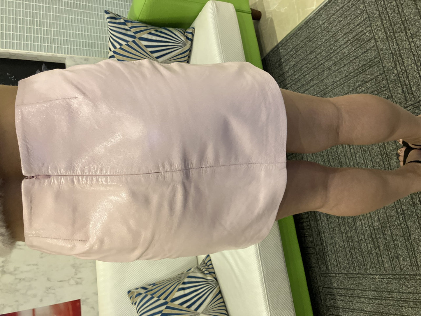 CELINE Y2K Pink Mini Skirt Size 36 Lamb Leather Trim Womens