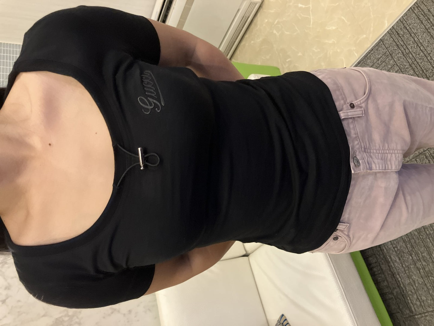 GUCCI Drawstring Neck Logo T-Shirt Black XS Made in Italy